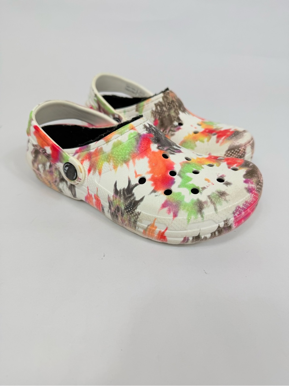 CROCS Kids Tie-Dye Classic Faux Fur Lined Clog Shoes multicolor 2